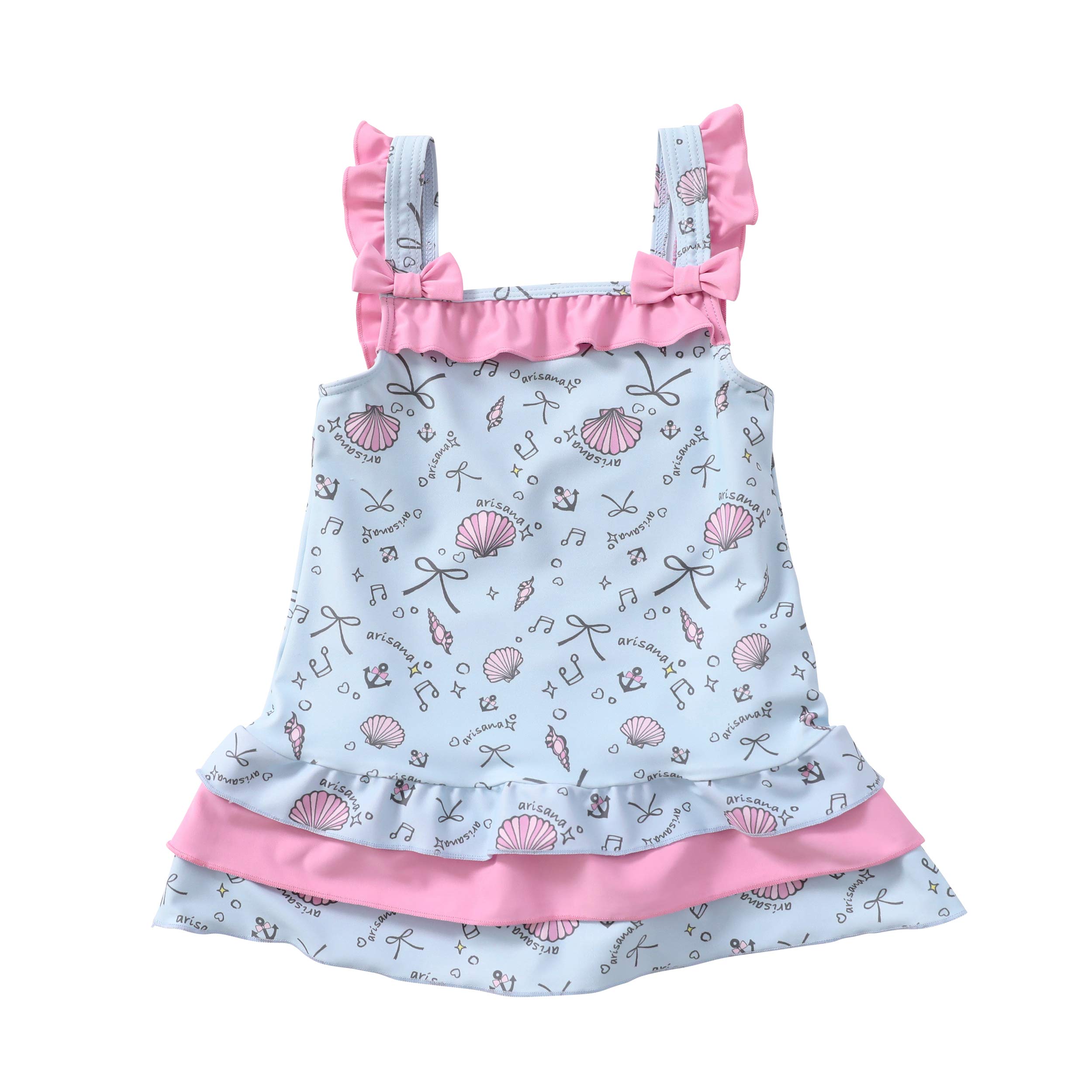 

One Seashell Ruffled 140cm [Arisana] Kids Swimsuit, Girls, Piece, Children s Swimwear, Pattern, Dress, Blue, синий