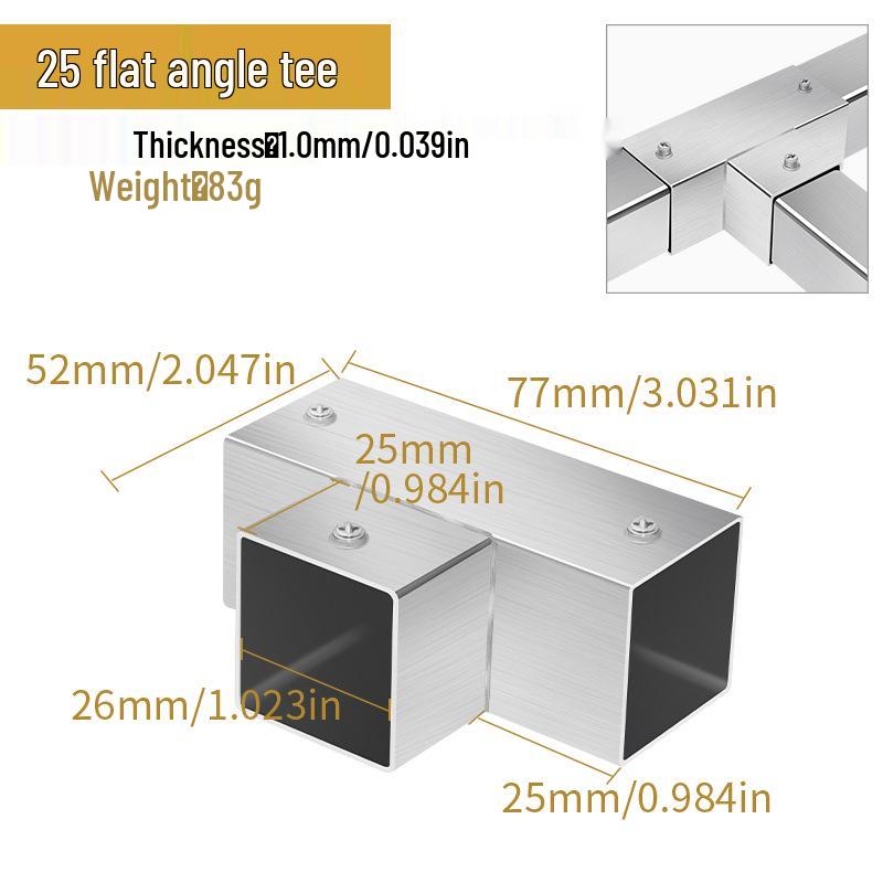 Stainless Steel Weld-Free Square Tube Connector for Shelves - 20/25/30mm
