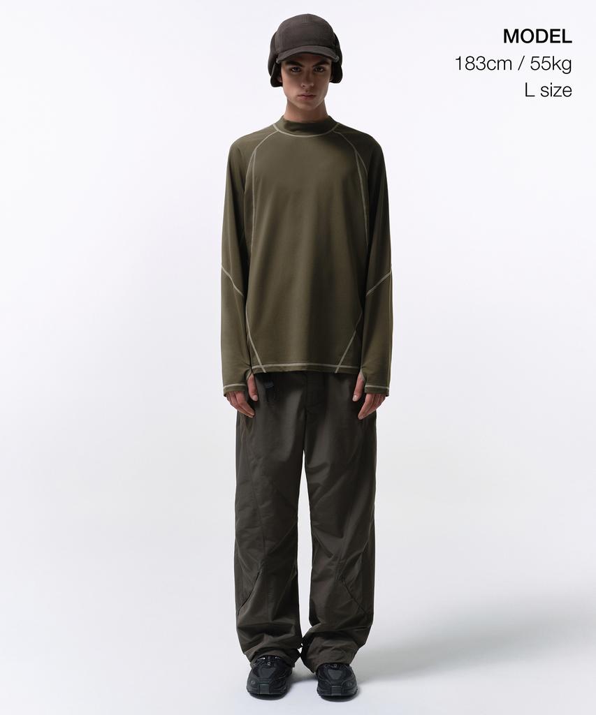 MUSINSA STANDARD [City Leisure] Structured Mock Neck Long Sleeve T-Shirt [Olive Green]