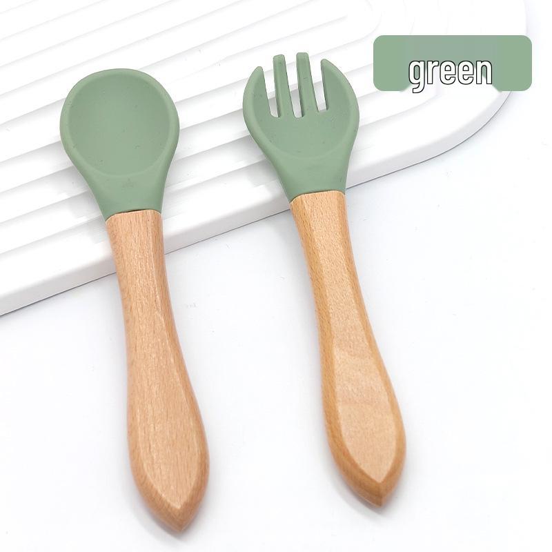 Kinder Silikon Babylöffel mit Holzgriff - Weich, Hitzebeständig, Lebensmittelgeeignet Gummi Fütterungsutensil für Säuglinge.