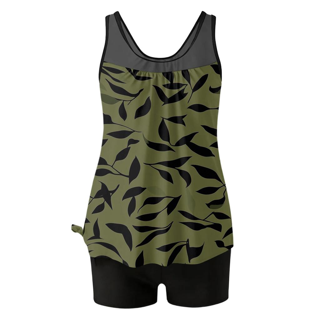 Damen Vintage Blumenprint Geteilter Badeanzug Sport Badeanzug