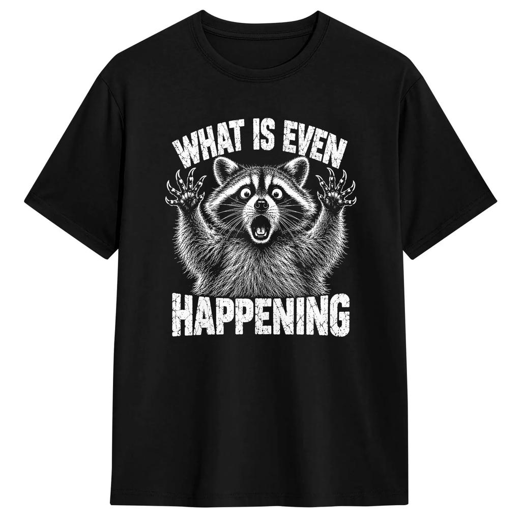 What is Even Happening Confused Sarcastic Random T Shirts Men Cotton Vintage T-Shirts Crewneck Tees Short Sleeve Clothes Party