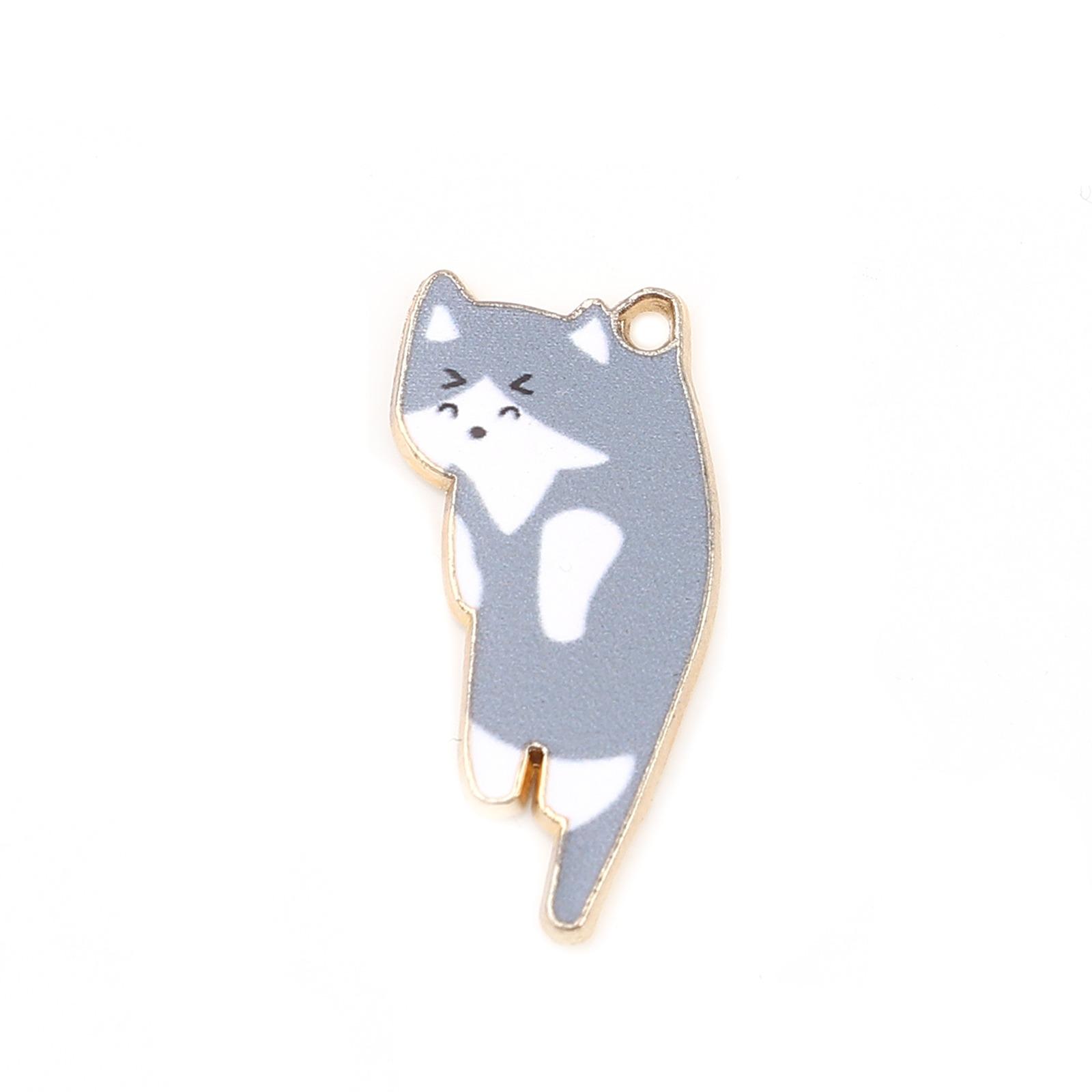 

Fashion Gold Color Metal Charms Kawaii Cat Animal Multicolor Enamel DIY Making Necklace Bracelet Jewelry 25mm x 13mm, 10PCs сірий