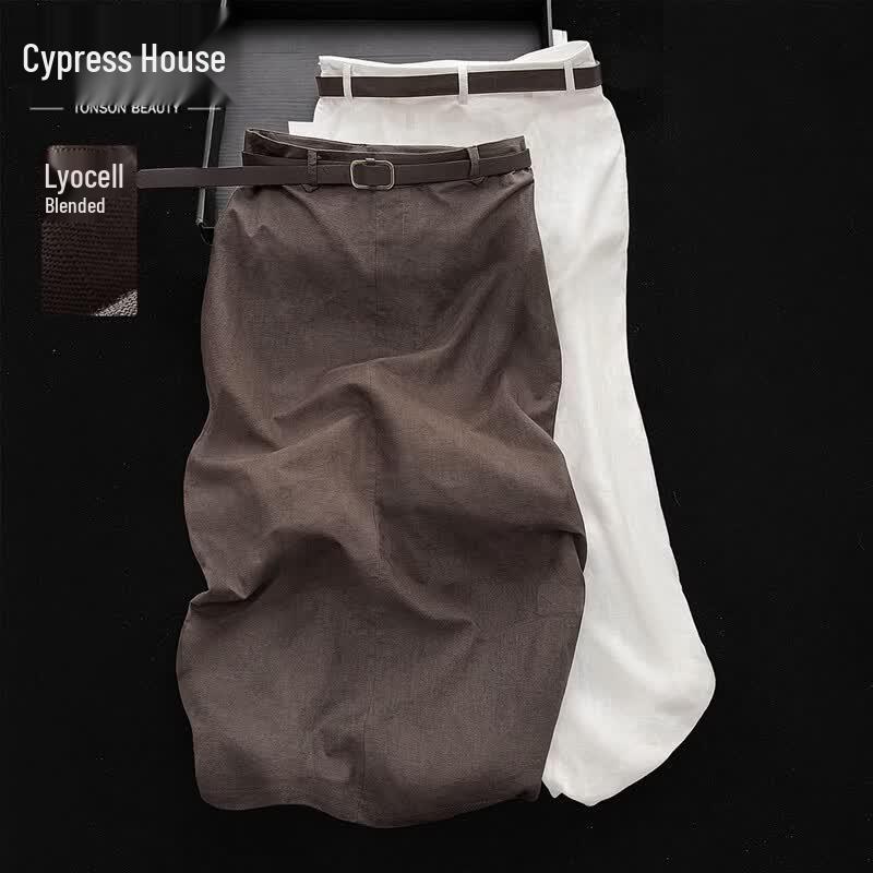 Women s Lyocell-Linen Blend Slit Midi Skirt S