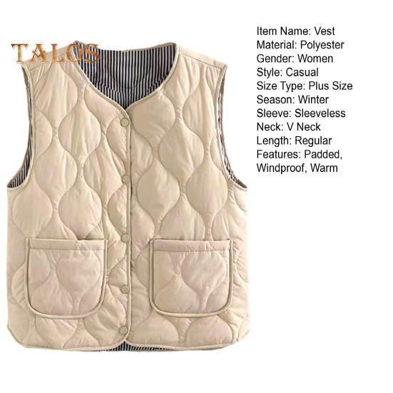 Winter Women Layering Vest Coat with Storage Bag Thin Padded Press Button Closure V Neck Sleeveless Solid Color Windproof Heat Retention Outdoor Down