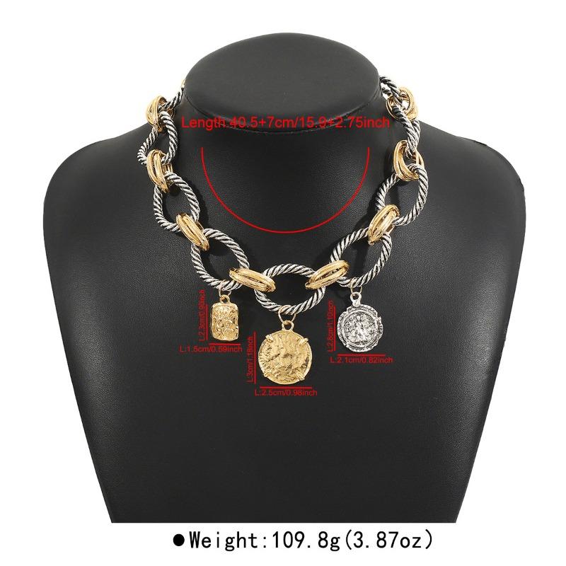N12566 European and American Exaggerated Temperament Popular Twist Chain Necklace ZA Same Coin Alloy Pendant Collarbone Chain