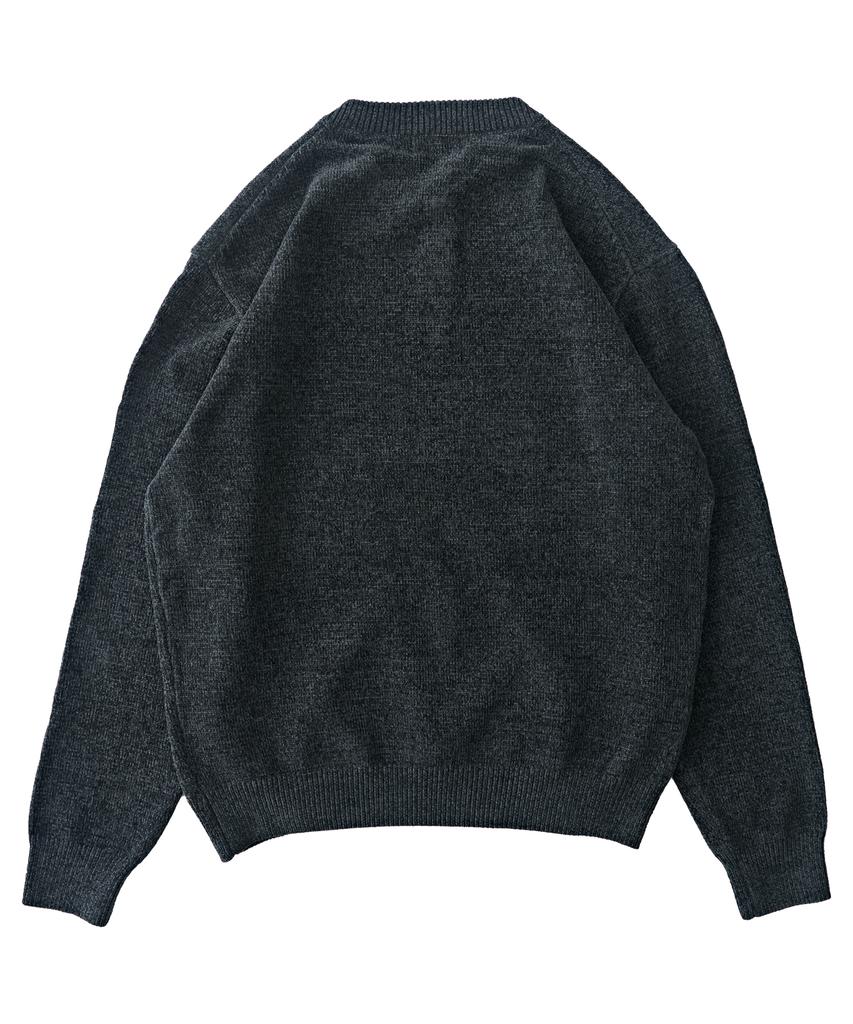 ANALOG MOOD Velour Refined Henley Neck Round Knit (Charcoal)