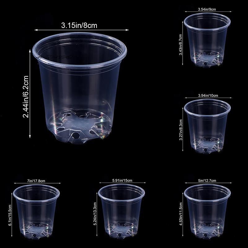 5Pcs Transparent Plastic Flower Pots with Drainage Holes for Gardening - Root Growth Visibility And Water Damage Protection