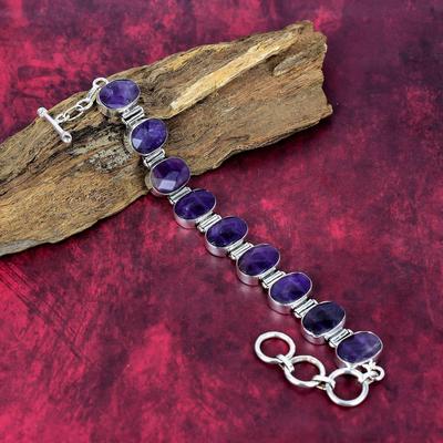 Bracciale in Argento Sterling Massiccio 925 con Ametista e Catena Regolabile, Bracciale Gioiello Fatto a Mano con Pietre Preziose per il Giorno della Memoria