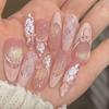 10Pcs French Almond Handmade 3D Flower Press On Nails Reusable Stick On False Nails
