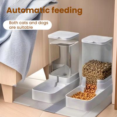 Set Dispensador Automático de Comida y Agua para Mascotas Capacidad 3.8L Cuenco de Comida Bebedero de Agua Estación de Alimentación para Perro Pequeño Mediano Gato Cachorro