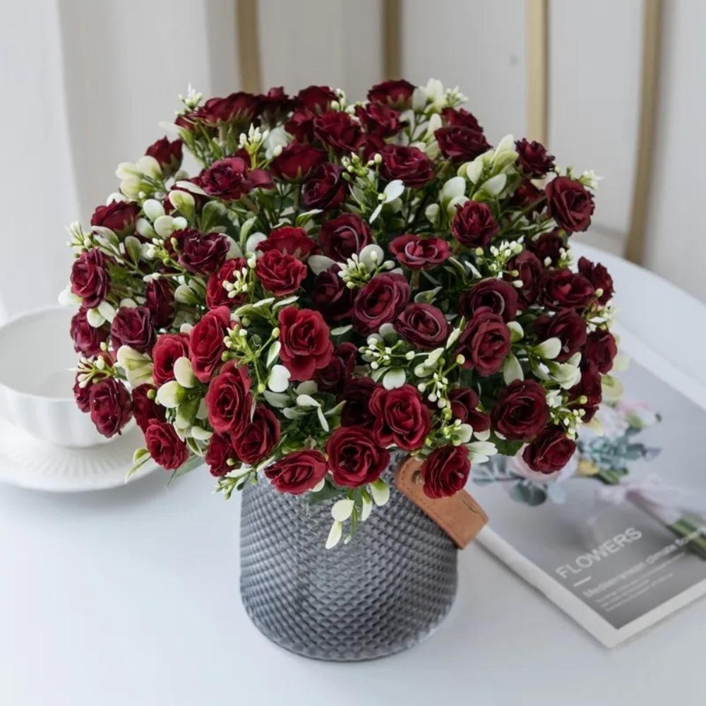 15 Head 5 Fork Fake Rose Bouquet DIY Scrapbook Artificial Flowers  Home Living Room Bonsai