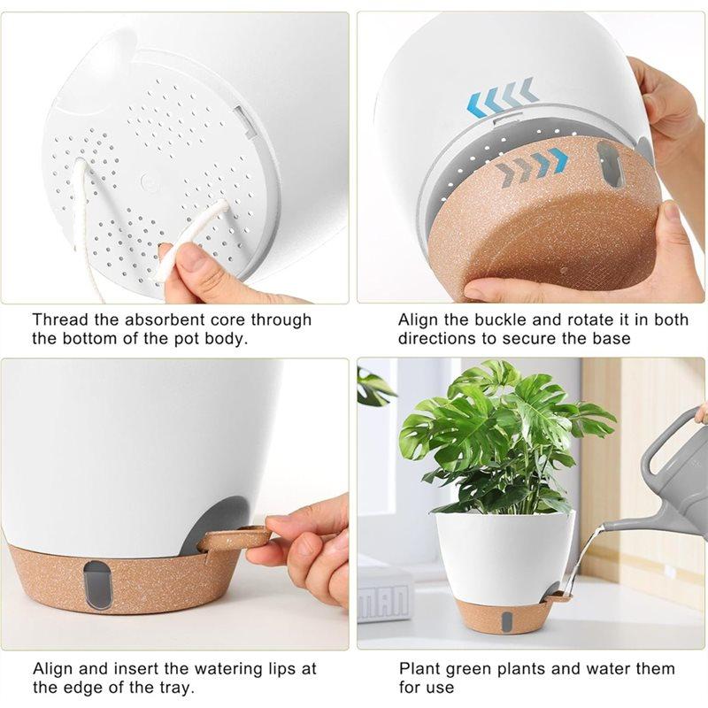 M-Modern-Large Plastic Plant Pots Self-Watering Flower Pots,12/10/9/8 Inch Indoor Outdoor With Drainage Holes, Deep Reservoir