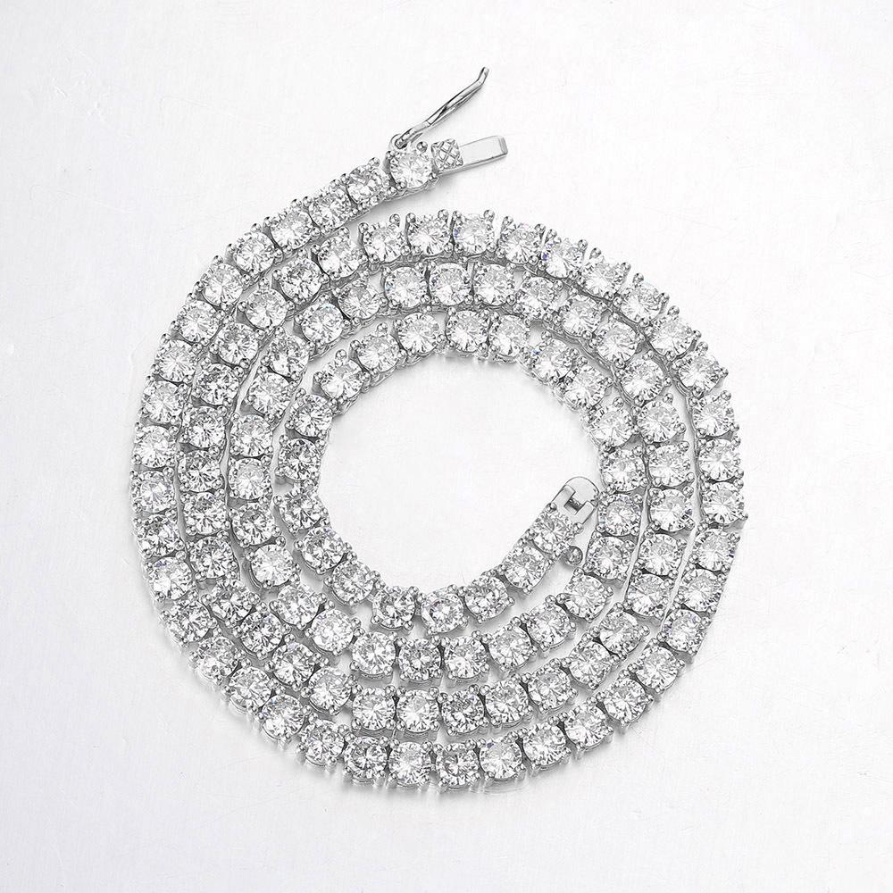 Einreihige Zirkon Tennis Halskette Street Hip Hop Halskette Voll Diamant Kupfer Vergoldet Handgefertigte Kette Tenniskette