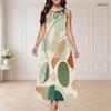 Women Plus Size Round Neck Triple Keyhole Cutout Sleeveless Geometric Printed Maxi Dress