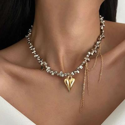 Ingemark 2026 Trendy Love Heart Pendant Necklace for Women Vintage Elegant Irregular CCB Beaded Choker Necklace Charm Jewelry