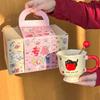 Cute cat apple ceramic mug as a gift, couple drinking cup for girls' birthday gift gift gift box