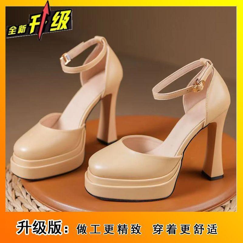 

French square head small man not tired feet high heels women s new one-word buckle Mary Jane woman 40