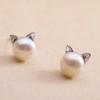 SUMENG 2025 Women's Fashion Little Cat Stud Earrings with Pearl Embellishment, Korean Style Jewelry Accessories for Travel