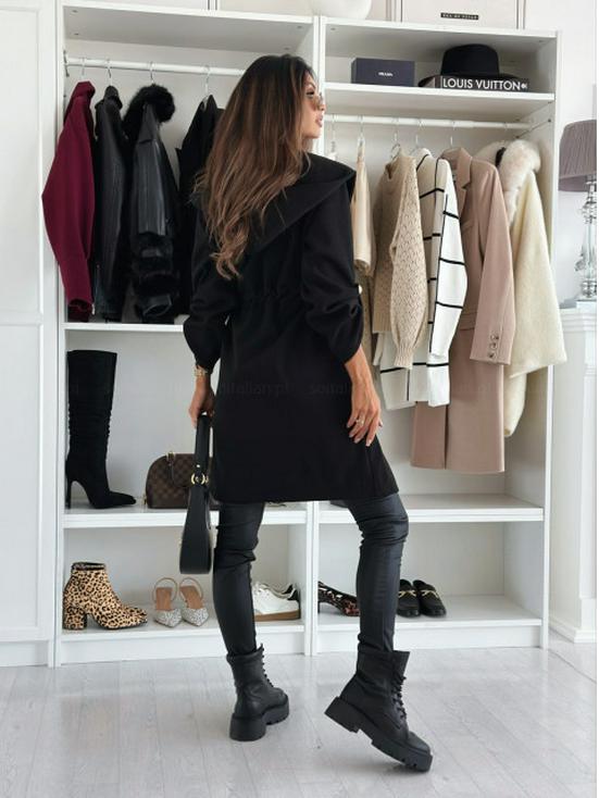 2025 European & American Women's Fashion Lace-Up Hooded Lapel Long Sleeve Coat for Autumn & Winter