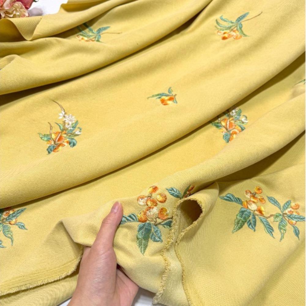 100x150cm Loquat Fruit Embroidery Cloth Gradient Chiffon Fabric Transparent Hanfu Cloth Sewing Costume Party Clothing