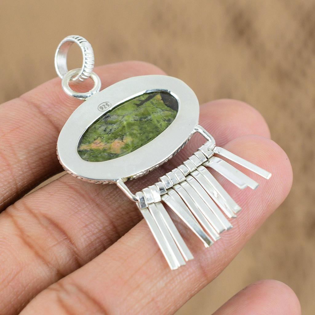 Womens Day Deal 925 Silver Unakite Gemstone Heart Chakra Wife Pendant Jewelry