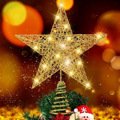 High Quality1 Pc Star Christmas Tree Toppers Lighted, Glitter Star Tree Topper Lighted With LED Lights For Xmas Tree Decorations, Holiday Party