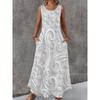 Women Sleeveless Dress Round Neck with 3D Print Long Maxi Dress for Summer Beach Vacation Casual Wear