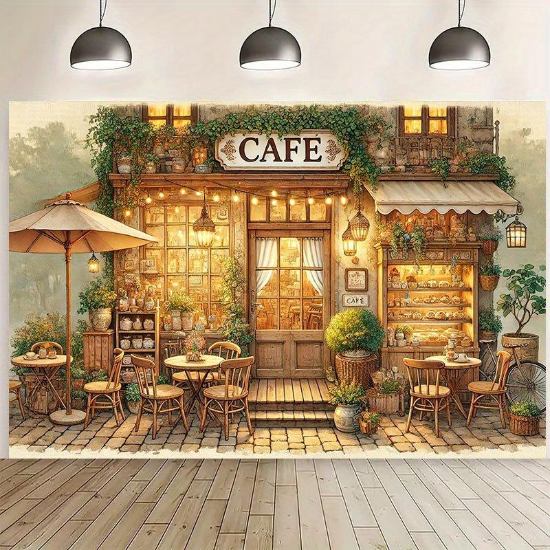 2D plane, 1 piece of retro café-style polyester background fabric, suitable for photography, indoor and outdoor parties.