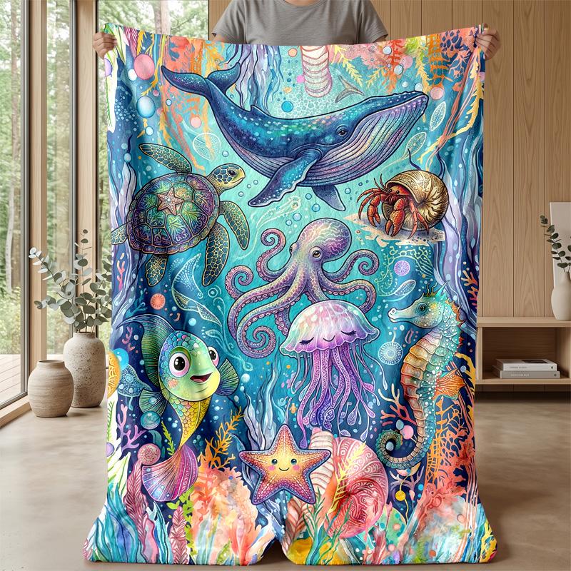 Oceanic Whales and Seals 1 Theme blanket Lightweight Warm Flannel Blanket Decorative Throw Blanket for Home Decoration