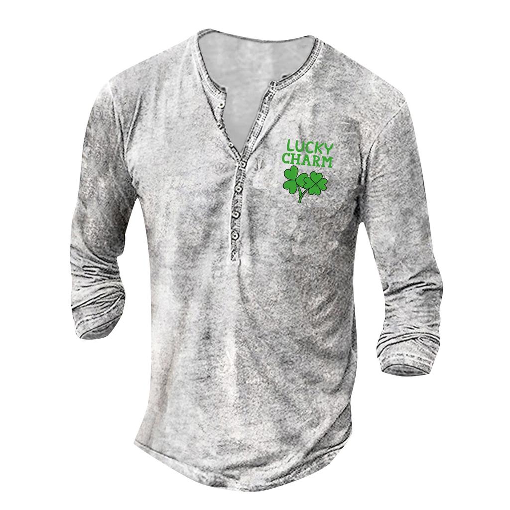 Men'S Printed T-Shirt Outdoor Retro Button Loose Long Sleeve Top