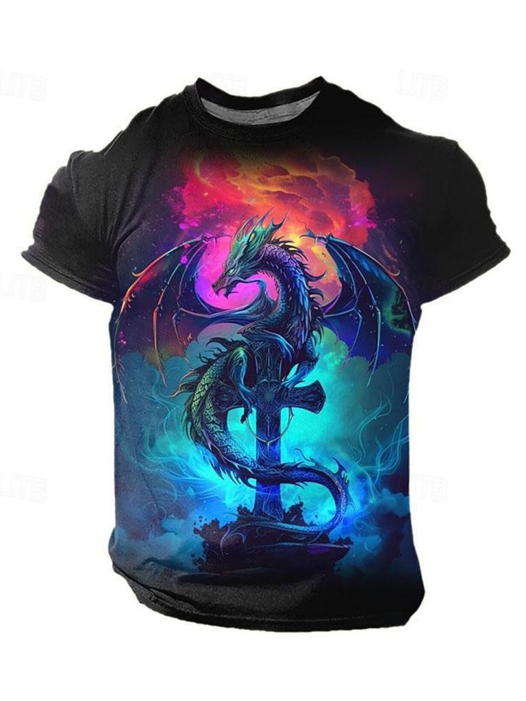 Summer Daily Casual 3D Dragon Print Men's T-shirt Men's Street T-shirt Outdoor Sports Short Sleeve Urban Fashion Men's T-shirt