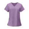 Women's Fashion Short Sleeve V Neck Pattern Tops Pocket Working T-shirts