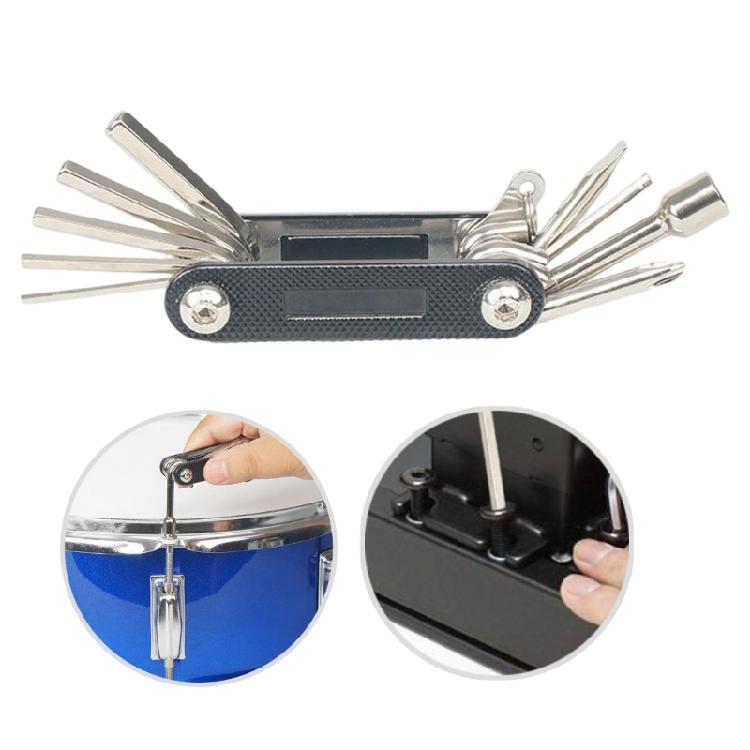 Complete Drum Hardware Maintenance Set Featuring Multiple Hexagonal Key Sizes and Screwdriver Attachments for Repairing Use
