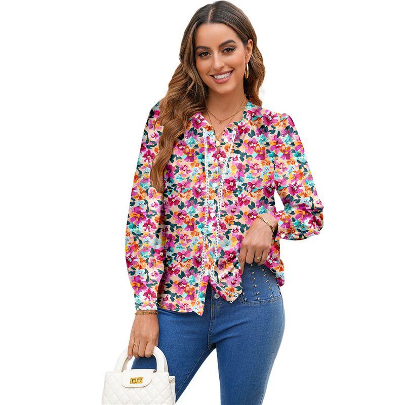 

American Shiying Floral Print Single-Breasted Shirt Women 2025 Autumn New Niche Color Matching Long sleeve Shirts
