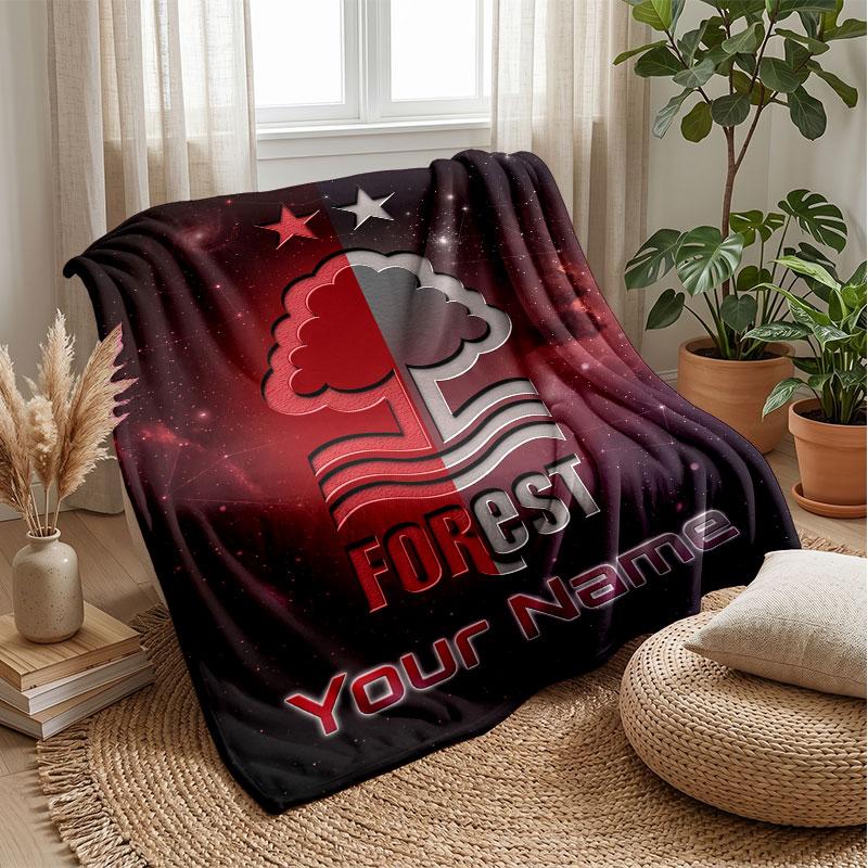 Coperta in Flanella Nottingham Forest FC con Testo Nome Personalizzato Logo Calcio Coperta in Pile Personalizzata Regalo Speciale per Divano Camera da Letto Casa