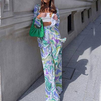 Spring Women's Clothing Temperament Printed Long-sleeved Shirt Loose Straight Pants Fashion Suit