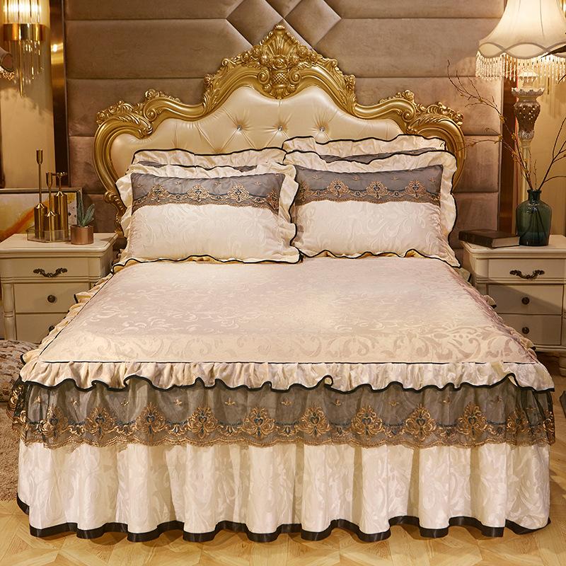 Velvet Lace Bed Skirt European-Style Embossed Bedspread Non-Slip Protective Cover Autumn and Winter Warm Bedding