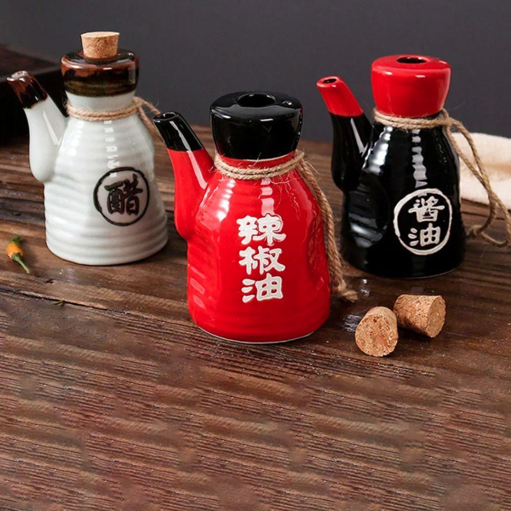 Ceramic Japanese Style Soy Sauce Bottle Vintage Dinning Table Condiment Dispenser Hotel