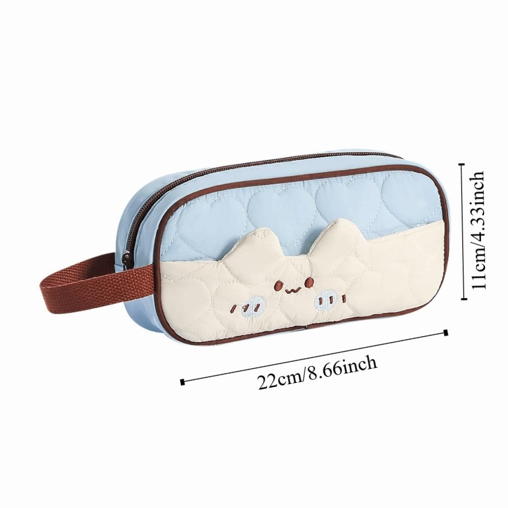 Cute Kitten Design Puff Cat Pencil Case Large Capacity Handheld Pencil Bag  Children