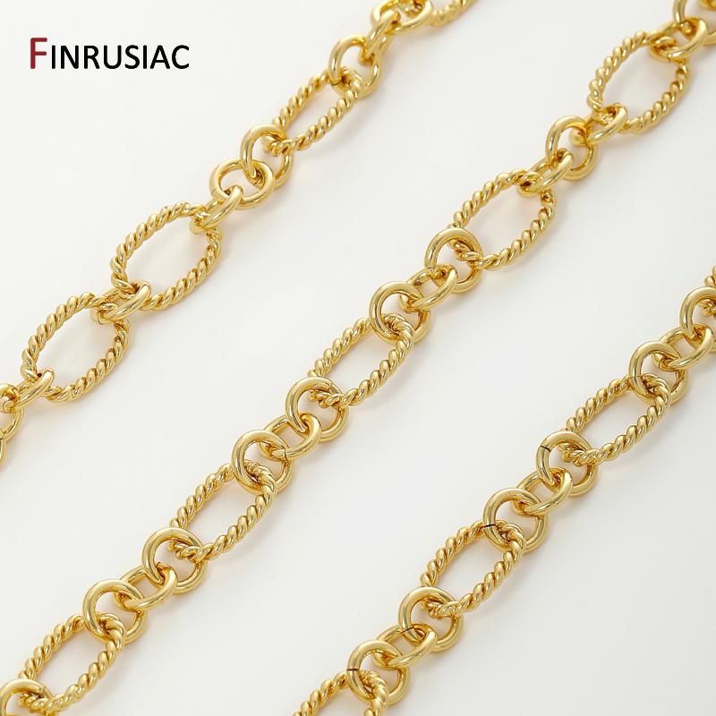 18K Gold Plated Brass Twisted Oval Link Chain,Chunky Hip Hop Punk Link Chain for Jewelry Making Supplies,DIY Jewelry Materials