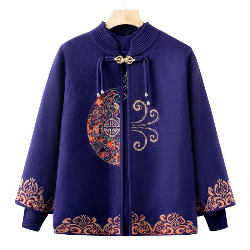 Mom autumn sweater cardigan female foreign style grandma coat elderly spring and autumn knitted two-piece top