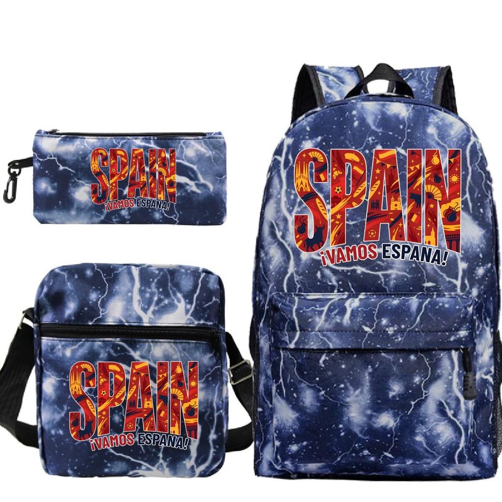 "¡VAMOS ESPAÑA" Spain Themed 3Pc Backpack Set Boy Girl Student Fashion Mini Crossbody Bag and Pencil Case Suit Unisex Mochilas
