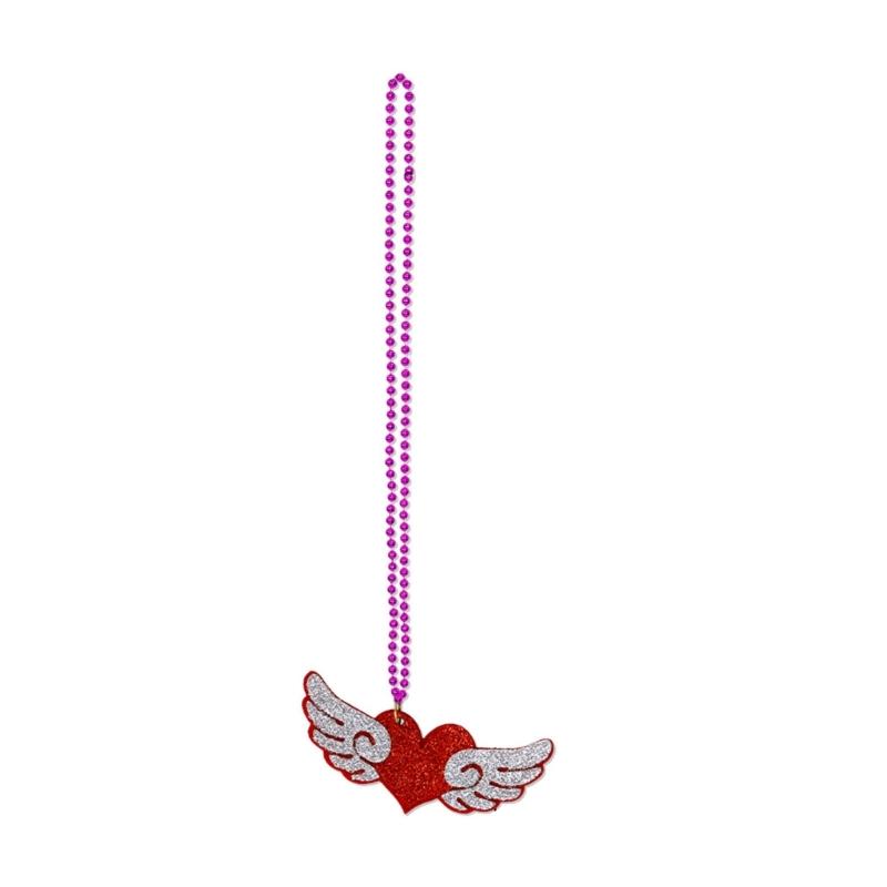 Metallic Beaded Necklace with Cupids Pendant for Valentines Day Party Decoration