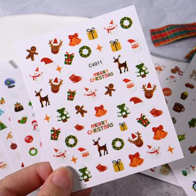 Cartoon Christmas Nail Sticker Adhesive Self-Adhesive Cute Santa Claus Snowflake Elk Nail Art Sticker