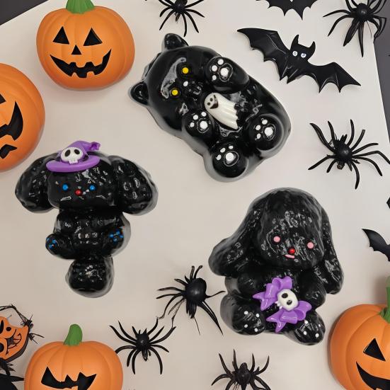 Halloween Animal Squeeze Toy Glossy Flocking Cartoon Dog Rabbit Stress Relief Pinch Sensory Toy Kids Adults Soft TPR Calming Stress Ball Fidget Toy