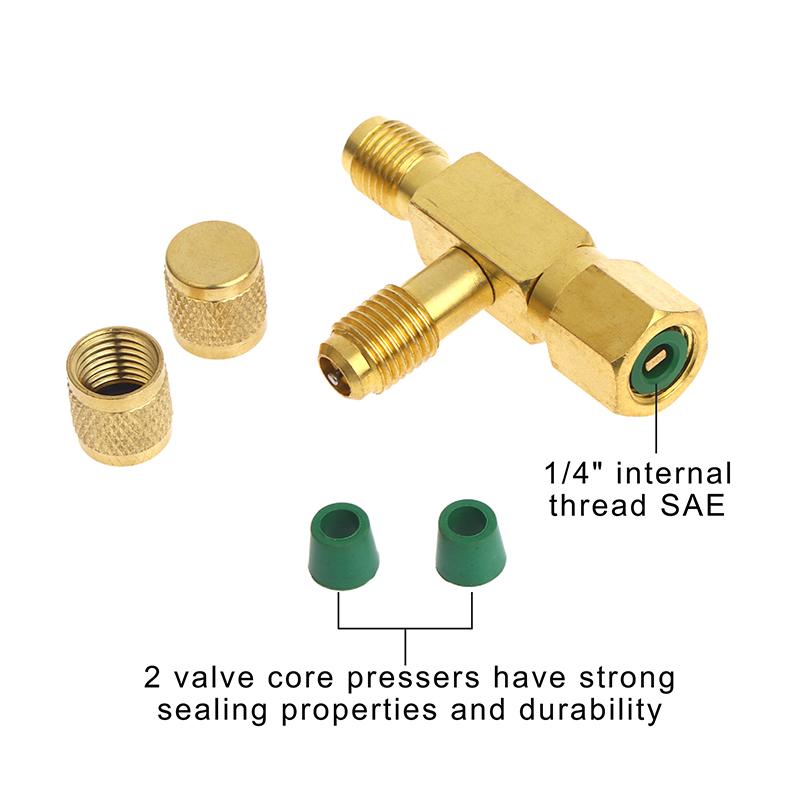 1 Satz T-Stück 1/4" SAE Ventileinsatz T-Adapter für Klimaanlagen- und Kälteanlagen Flüssigkeitsfüllwerkzeug