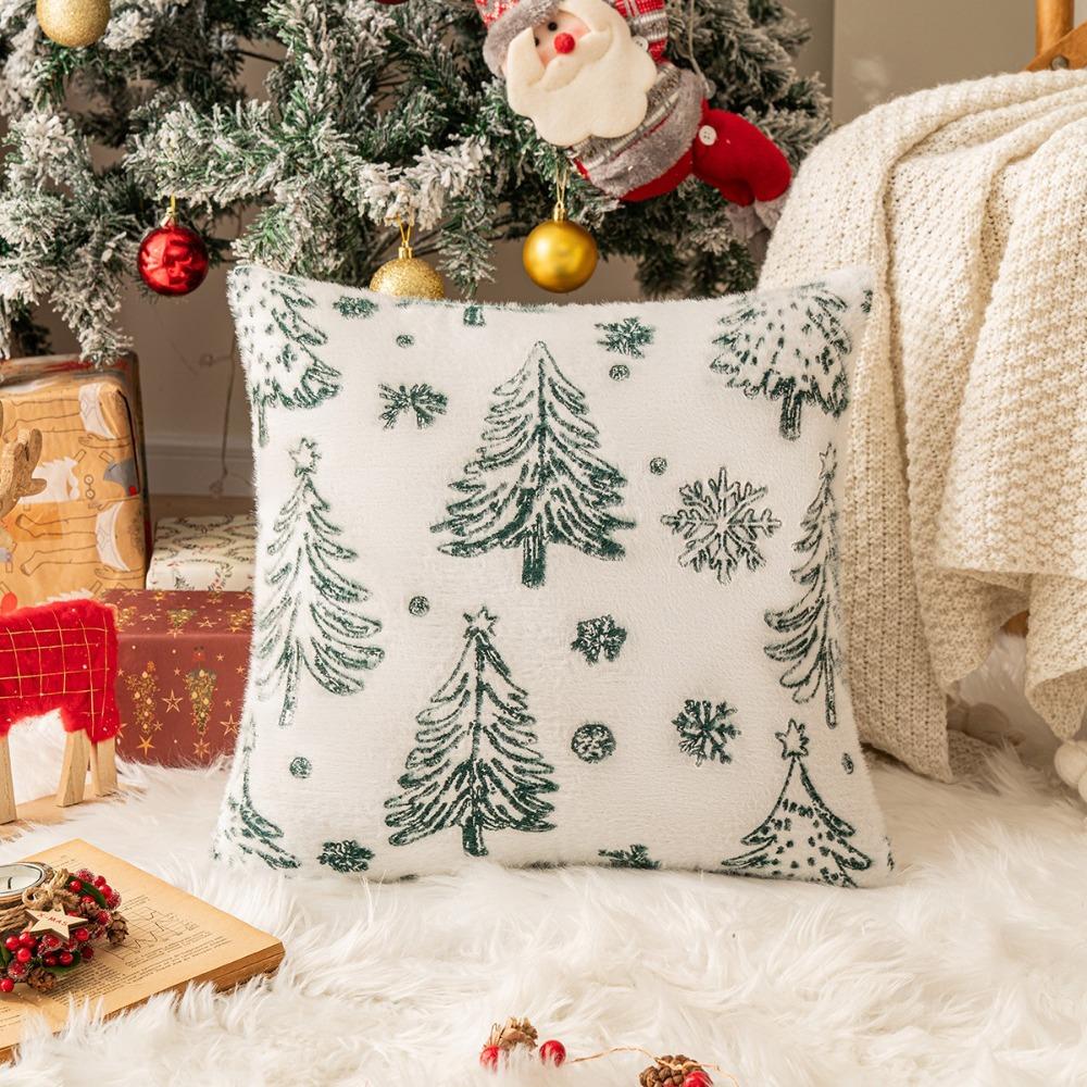 Delicate Christmas Plush Pillowcase Xmas Tree Pattern Soft Knitted Pillow Cover Home Decor Square Cushion Cover for Couch