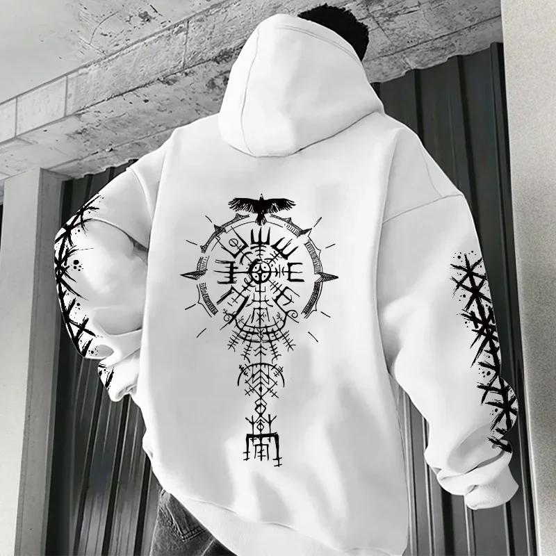 Ancient Viking Raven Print Hoodie Male Daily Casual Fashion Sporty Coats 2025 Autumn New Arrival Men's Sweatshirt High Quality