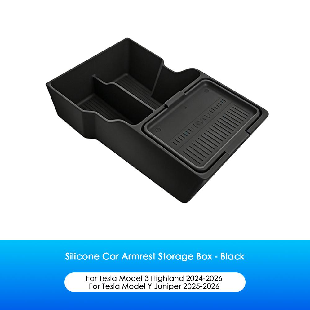 Heenvn Silicone Center Console Storage Box Armrest Organizer For Tesla Model 3 Highland Model Y Juniper 2025 2026 Accessories
